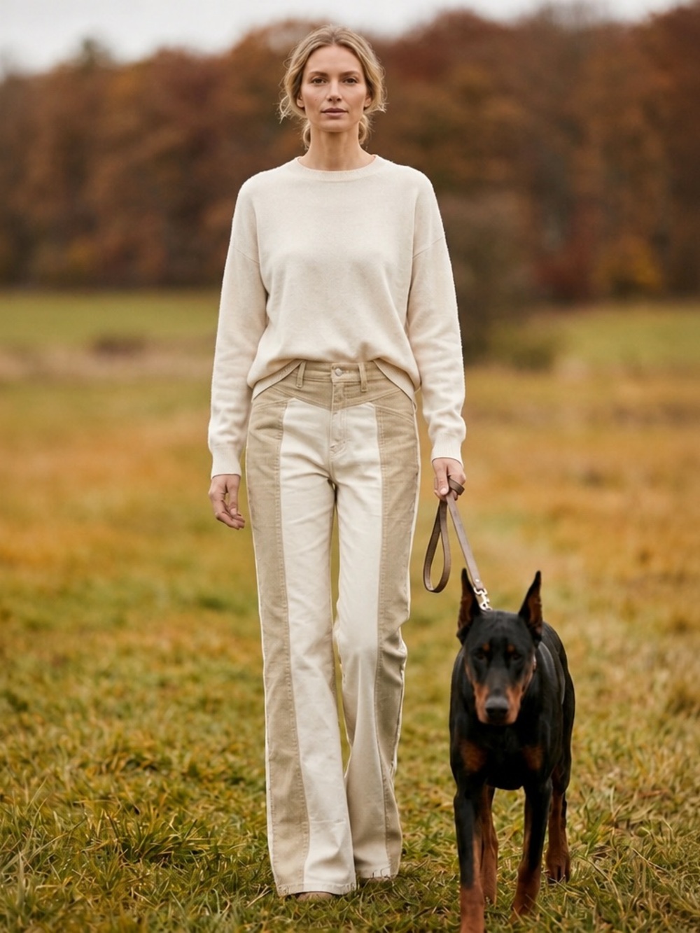 Tractr Denim and Corduroy Wide-Leg Jeans